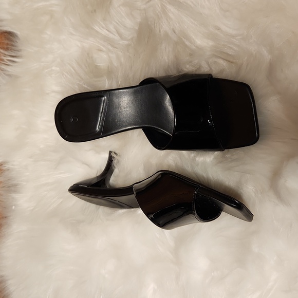 Black Patent Leather Kitten Heel Mules - Picture 2 of 6
